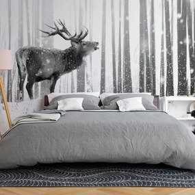 Artgeist Fototapeta - Deer in the Snow (Black and White) Veľkosť: 98x70, Verzia: Samolepiaca