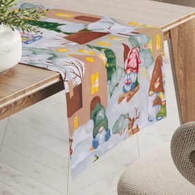 Biante Vianočný bavlnený behúň na stôl Sandra SA-405 Dedinka škriatkov 35x140 cm