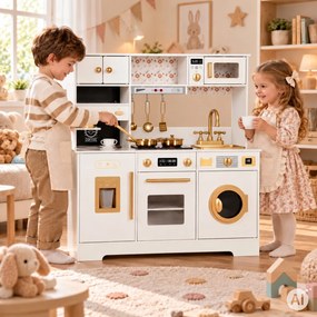 Dřevěná dětská kuchyňka ECOTOYS s kávovarem a výrobníkem ledu, 11 doplňků
