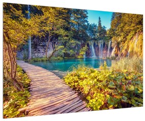 Obraz krajiny, chodníčka a jazierka (90x60 cm)