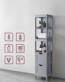 Kúpeľňová podlahová skrinka, s 2 zásuvkami, 3 otvorenými priehradkami, sivá