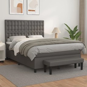 Boxspring posteľ s matracom sivá 140x190 cm umelá koža 3137663