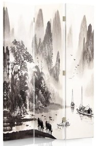 Ozdobný paraván, Malebná údolní krajina - 110x170 cm, trojdielny, klasický paraván