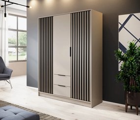 Trojdverová šatníková skriňa Nelly 3D: kašmír s čiernymi lamelami, 155 cm