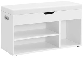 Lavica na topánky s poduškou a 3 priehradkami, biela