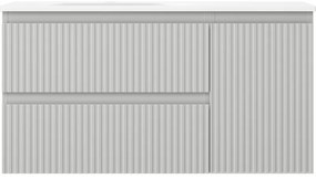 Mexen Rivel, kúpeľňová skrinka 90 cm s umývadlom Vela na ľavej strane, 2S, 1D, drážkovaná, sivá matná/biela matná - 91A23-09047-3-BBFFF62-W23L01