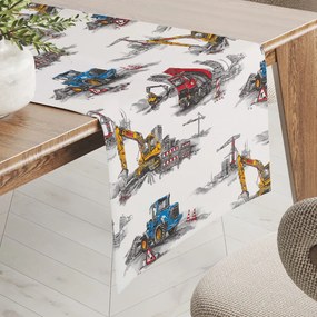 Biante Detský bavlnený behúň na stôl Sandra SA-578 Nákladiaky a bagre na bielom 20x180 cm