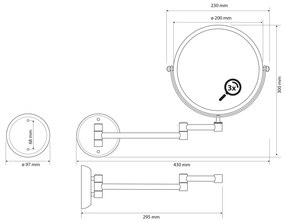 Sapho Sapho, X-ROUND BLACK E závesné kozmetické zrkadlo, priemer 200mm, obojstranné, čierna matná, XR010B