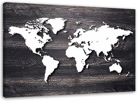 Obraz na plátně Mapa světa Wood Grey Office - 120x80 cm