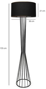 Stojacia lampa, kov, 155 x 21 x 38 cm, čierna