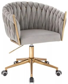 LuxuryForm DESIGN Stolička NORDEN VELUR na zlatej podstave s kolieskami - svetlosivá