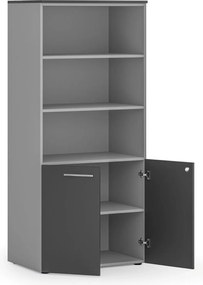 Kombinovaná kancelárska skriňa PRIMO GRAY, nízke dvere, 800 x 500 x 1781 mm, sivá/grafit