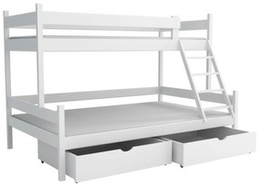 Detská poschodová posteľ z masívu borovice s rozšíreným spodným lôžkom NEVADA so šuplíkmi - 200x90/140 cm - BIELA