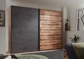 Šatník s posuvnými dverami Dover, 270 cm, zrubová doska / tmavý betón