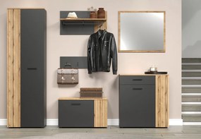Predsieňová šatníková skriňa s policami Esteban, antracit/dub evoke