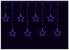 Vianočné LED vianočné záves s 8 hviezdami, 3m, 196 LED, rôzne farby na výber Farba: Fialová
