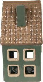 Zelený porcelánový domček svietnik na čajovú sviečku Christmas House - 9*8*15 cm