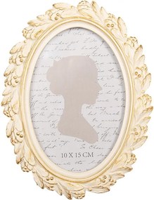 Béžový fotorámik s kvetmi a zlatou patinou - 15*2*20 cm / 10*15 cm