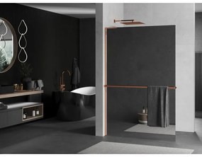 Mexen Kioto+ L, sprchová zástena Walk-In s poličkou a vešiakom 100 x 200 cm, 8mm sklo vzor zrkadlo, ružové zlato profil, 800-100-123-60-50