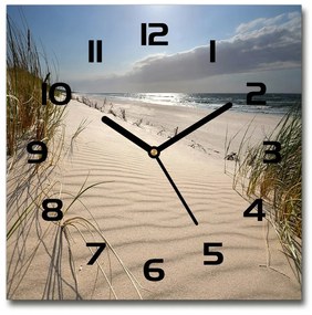 Sklenené hodiny štvorec Mřežino pláž pl_zsk_30x30_c-f_84989686