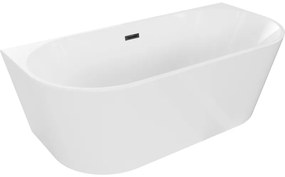 Mexen Oval, voľne stojaca nástenná vaňa 180 x 80 cm, biela, čierny matný prepad, 52671808000-70