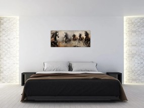 Obraz - Olejomaľba koní (120x50 cm)