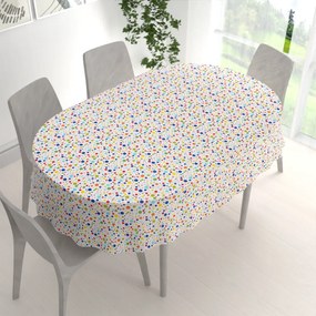 Biante Detský bavlnený oválny obrus Sandra SA-006 Farebné bodky na bielom 140x160 cm