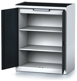 Policová dielenská skriňa 2-dverová MECHANIC, 2 police, 1 zásuvka, 920 x 500 x 1170 mm, antracitové dvere