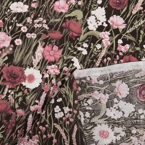 Biante Bavlnený záves Sandra SA-740 Lúčne kvietky na temne hnedom 150x190 cm