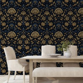 Samolepiaca tapeta zlaté kvety na tmavom pozadí