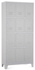 Kovová šatníková skrinka - 12 boxov, 90 x 40 x 195 cm, pevné nohy, cylindrický zámok, svetlo sivá - ral 7035