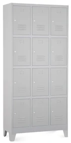 Kovová šatníková skrinka - 12 boxov, 90 x 40 x 195 cm, pevné nohy, cylindrický zámok, svetlo sivá - ral 7035