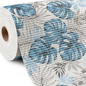 Kúpeľňová penová rohož / predložka PRO-091 Modro-sivé tropické listy - metráž šírka 65 cm