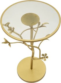 Odkladový stolík Birds 38 cm sklo zlatý