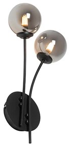 Moderná nástenná lampa čierna 2-svetlá s dymovým sklom - Atény