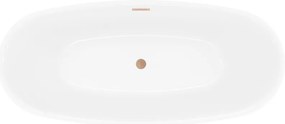 Mexen Luvo Slim, voľne stojaca vaňa 170 × 75 cm, biela lesklá, medený prepad, 52801707500-65
