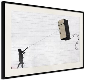 Artgeist Plagát - Flying Fridge [Poster] Veľkosť: 45x30, Verzia: Čierny rám s passe-partout
