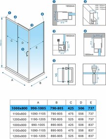 BPS-koupelny Obdĺžnikový sprchovací kút HYD-OK103A 100x80 chróm/transparent + vanička HYD-OSV-ST03A biela