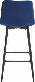 Modrá barová stolička POZZA VELVET s čiernymi nohami
