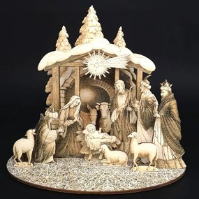 AMADEA Drevený skladací betlehem sépiový 3D 20 cm