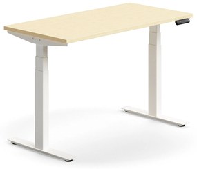 Výškovo nastaviteľný stôl QBUS, rovný, 1200x600 mm, biely rám, breza