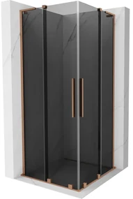 Mexen Velar L Duo, sprchový kút s posuvnými dverami 90 x 90 cm, 8mm šedé sklo, medená matná, 871-090-090-02-43-65