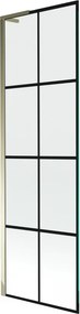 Mexen Next L, 1-krídlová vaňová zástena 60 x 150 cm, 6mm číre sklo-čierny vzor, zlatý lesklý profil, 895-060-000-03-77-50
