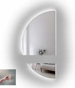 Polkruhové zrkadlo Doppio v bielom ráme Mdf v dvoch častiach s Led diódami 110X220