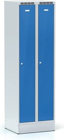 Kovová šatníková skrinka S7 na sokli, 2-dverová, 1904 x 600 x 500 mm, demont, otočný zámok, modré dvere