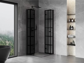 Mexen Mist-F Duo, skladací sprchový kút 80 x 80 cm, číre sklo-čierna mriežka, 8A6-080L-080P-70-77
