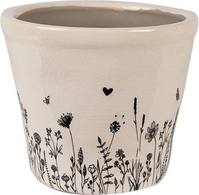 Béžový keramický obal na kvetináč s lúčnymi kvetmi Flora And Fauna S - Ø 12*11cm