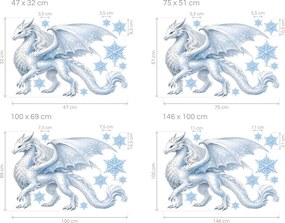 Ľadový drak Frozen textilná preliepateľná nálepka na stenu hárok 47 x 32 cm