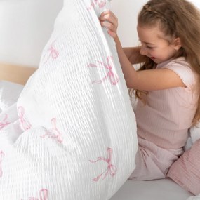 Goldea detské krepové obliečky - ružové mašličky 140 x 200 a 70 x 90 cm