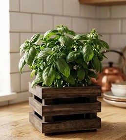 AMADEA Drevený obal s kvetináčom - tmavý, 17x17x15cm Český výrobok